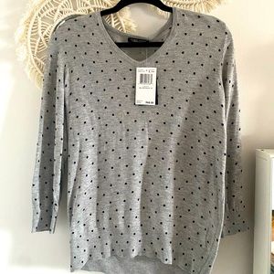 NWT Cashmere infused Polka dot sweater long sleeve in gray black dots size large